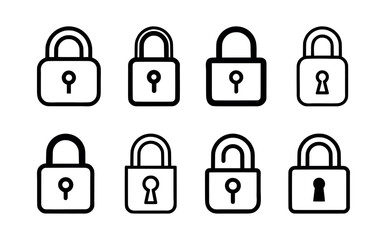 Lock icon set. Outline pad lock icon set on white background. Vector illustration