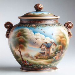 Painted Porcelain Vase with Scenic Countryside Design