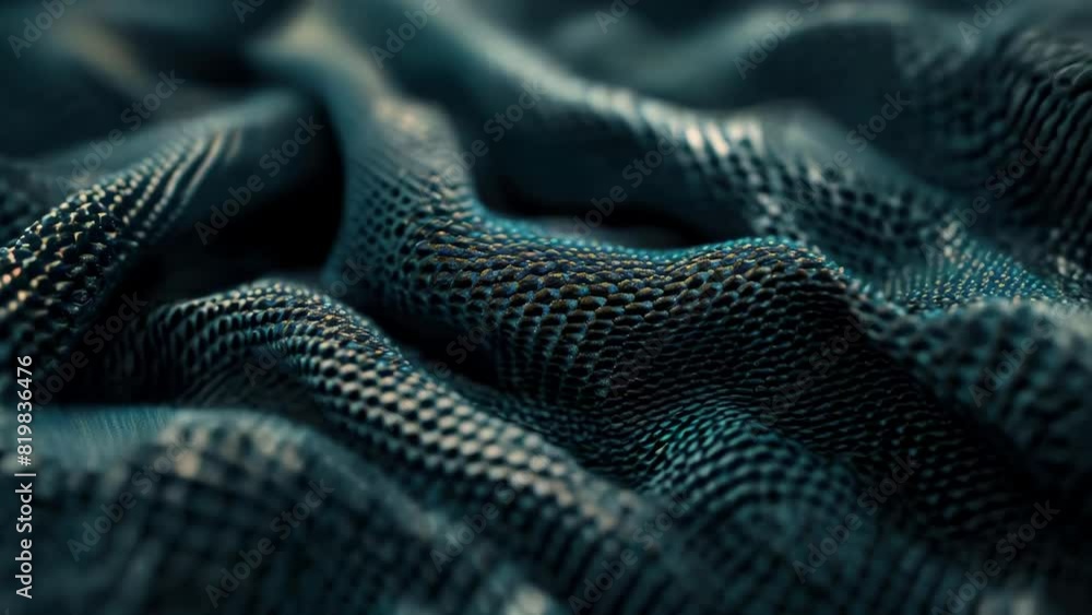 Poster a close up of a blue fabric with a pattern of lines and dots. the fabric is made of a synthetic mate