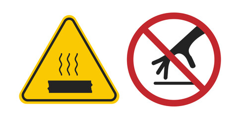Bundle pictogram sign prohibition to touch hot surface, for safety sign do not touch heat objects