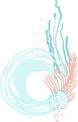 Universal abstract composition (frame) of flat isolated bionic elements on a marine theme on a transparent background. Digital illustration