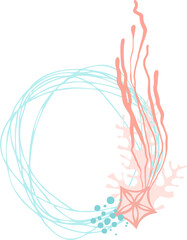 Universal abstract composition (frame) of flat isolated bionic elements on a marine theme on a transparent background. Digital illustration