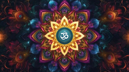 Mandala infused with elements representing enlightenment, such as lotus flowers