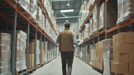 Fototapeta premium Warehouse manager walking through the warehouse