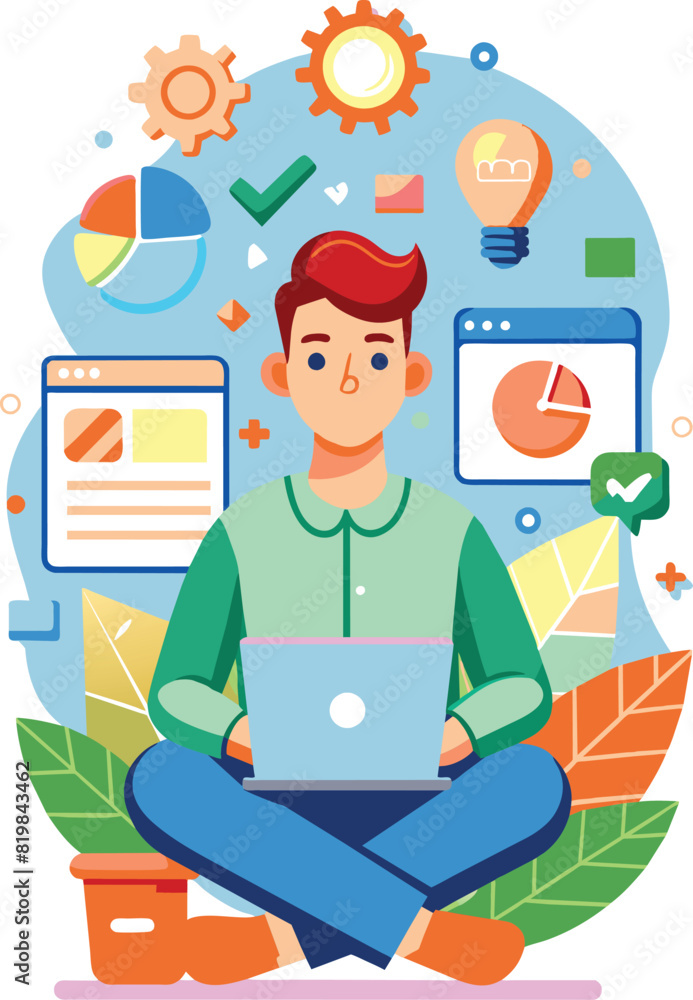 Wall mural flat illustration of a man doing creation with website, vector illustration.