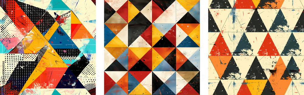 Poster geometric triangles pattern in multiple colors on light background. abstract illustration style. des