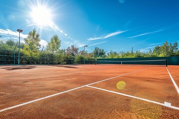 Fototapeta premium Clay tennis court - tennis club. Beautiful simple AI generated image in 4K, unique.