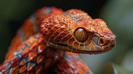 Close-up illustration of a beautiful colorful snake on a blurred natural background