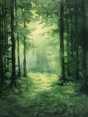 Fototapeta premium An ethereal watercolor painting of a lush green forest