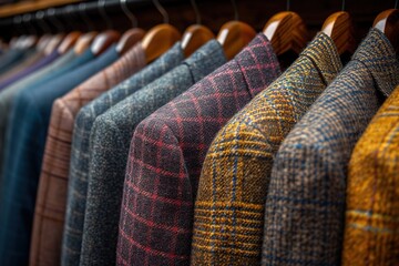 Mens suits on hangers in different colors
