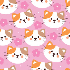 seamless pattern cartoon cat and flower. cute animal wallpaper for textile, gift wrap paper