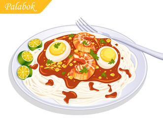 Delicious Filipino Pancit Palabok - Traditional Shrimp Noodle Dish with Eggs and Calamansi