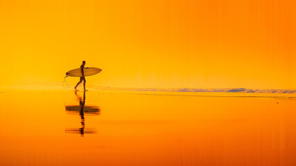 Obraz premium 夕景の海とサーファー