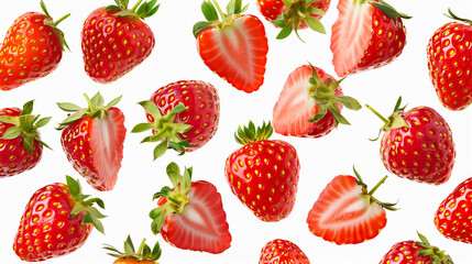 Strawberries fruits. Isolated on background cut out. Mock up, template for artwork graphic design