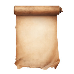 an old paper scroll isolated on transparent background, cut out, PNG.