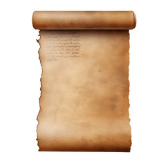 an old paper scroll isolated on transparent background, cut out, PNG.