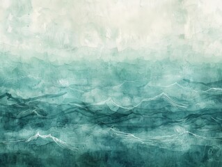 A soothing watercolor texture with gradients of teal, turquoise, and white, mimicking the calm waves of a tranquil sea