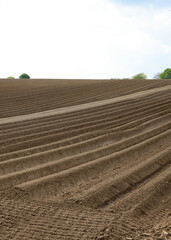View across freshly ploughed fields, Derbyshire England
