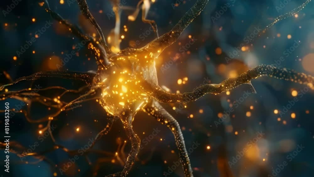 Poster a glowing brain with many branches. the brain is surrounded by a bright orange glow. concept of wond