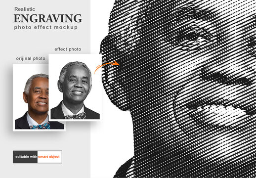 Realistic Engraving Photo Effect Mockup