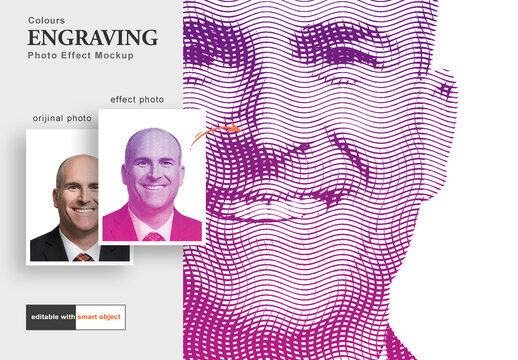 Colours Engraving Photo Effect Mockup