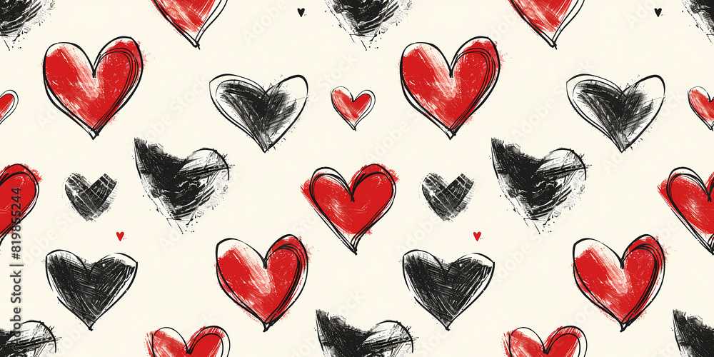 Poster hearts pattern with sketch lines on light background. hand-drawn illustration style. design for text