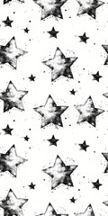 Black and white sketched stars pattern on white background. Hand-drawn illustration style. Design for textile and wallpaper. Seamless pattern