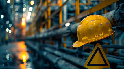 Industrial warehouse scene with safety helmet