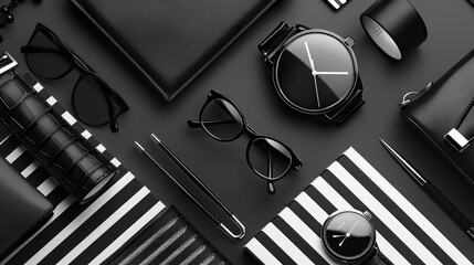 Stylish black and white desk accessories