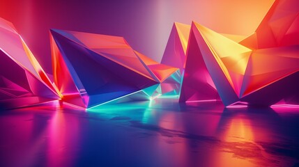 Vibrant neon geometric crystals abstract
