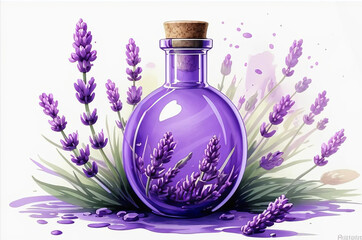 Lavender oil. Watercolor style.
