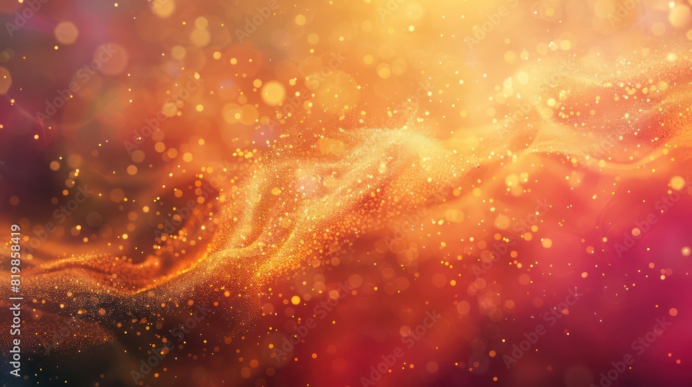 Wall mural abstract swirls and patterns of colorful powder floating in the air, illuminated by the warm glow of