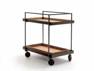 Clean and Simple Double-Layer Trolleys in Minimalist Style on White Background