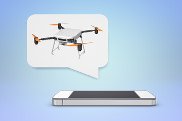 Drone flying icon over smartphone screen