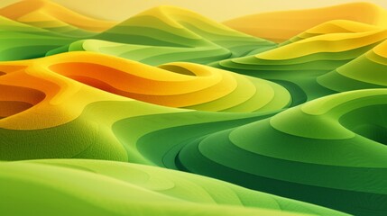 Green and yellow rolling hills in a stylized landscape