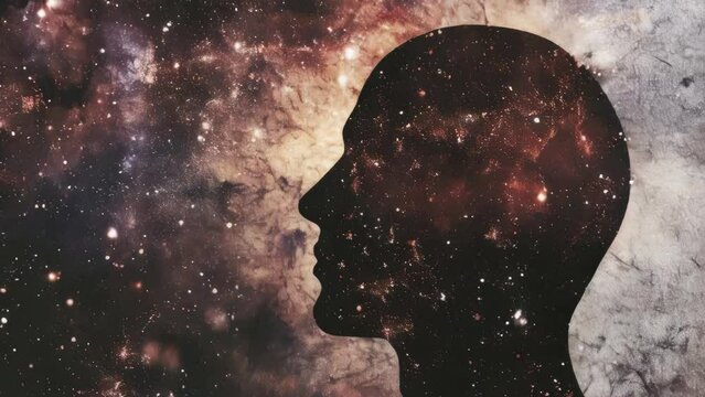 A headless man is surrounded by a galaxy of stars. Concept of loneliness and isolation, as the man's head is missing and he is left to wander through the vast expanse of space