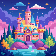 Whimsical fairy tale castle backgrounds with dreamy colors for children’s entertainment or fantasy novels.1