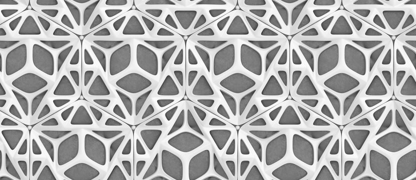 3d hard metal frame tiles on gray concrete background