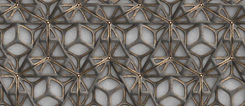 3d hard metal frame tiles on gray concrete background