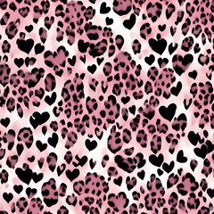 Seamless pattern of leopard hearts
