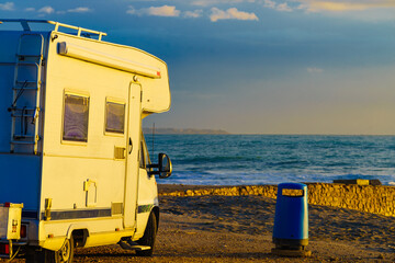 Camper rv on beach seashore