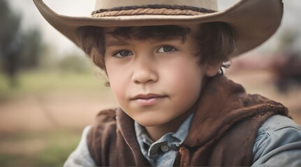 Young cowboy on the farm. Portrait with selective focus. generative.ai