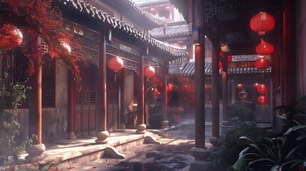Embracing Tradition: Serene Moment Captured in Authentic Chinese Setting, Elegantly Reflecting Centuries of Culture and Heritage - A Captivating Snapshot of Tranquility.