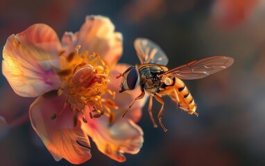 Take a close-up photograph of a hoverfly on a flower