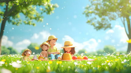 A family enjoying a picnic in the park representing a perfect good day filled with joy, bonding, and outdoor fun   Photo realistic concept of a Family picnic in the park