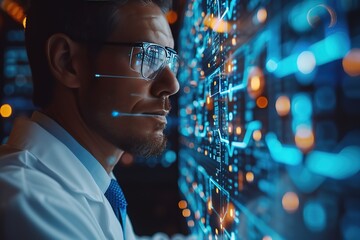 Businessman on blurred background using digital medical interface 3D rendering