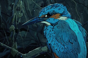 Obraz premium A blue bird perched on a tree branch. Suitable for nature and wildlife themes