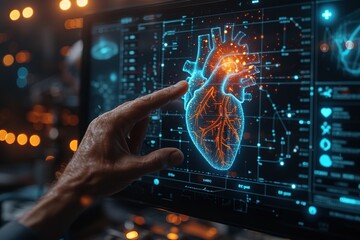 Cardiologist doctor examine patient heart functions and blood vessel on virtual interface Medical technology and healthcare treatment to diagnose heart disorder and disease of cardiovascular system - Powered by Adobe