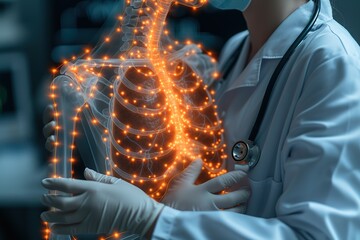 Consultation with a doctor Full body health check up Medical diagnosis of human cardiovascular diseases, blood pressure, heart anatomy, lungs Doctor working intelligence network connecting data