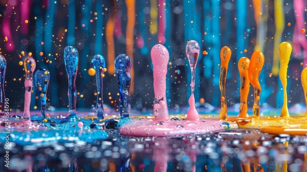 Canvas Prints A bunch of different colored paint is dripping down a table, AI